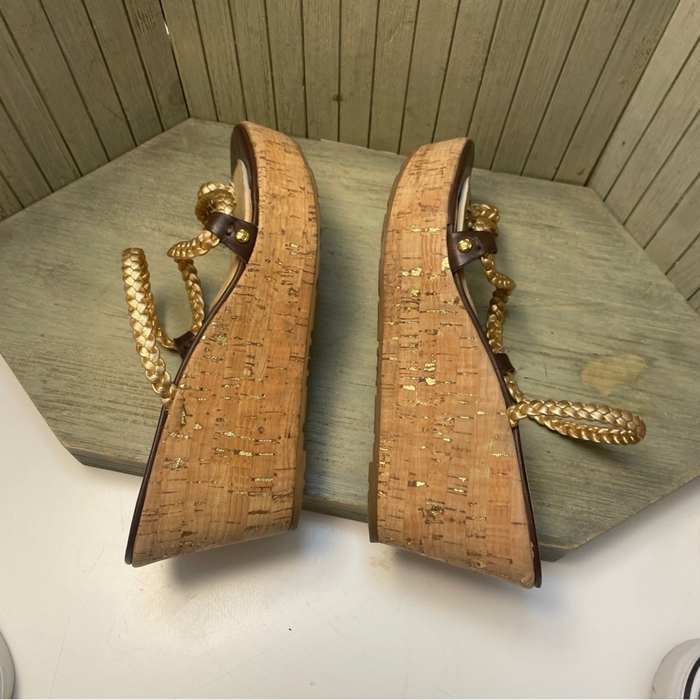 Kate Spade Brown and Gold Wedge Sandals Made in Spain 8.5 - Picture 7 of 9